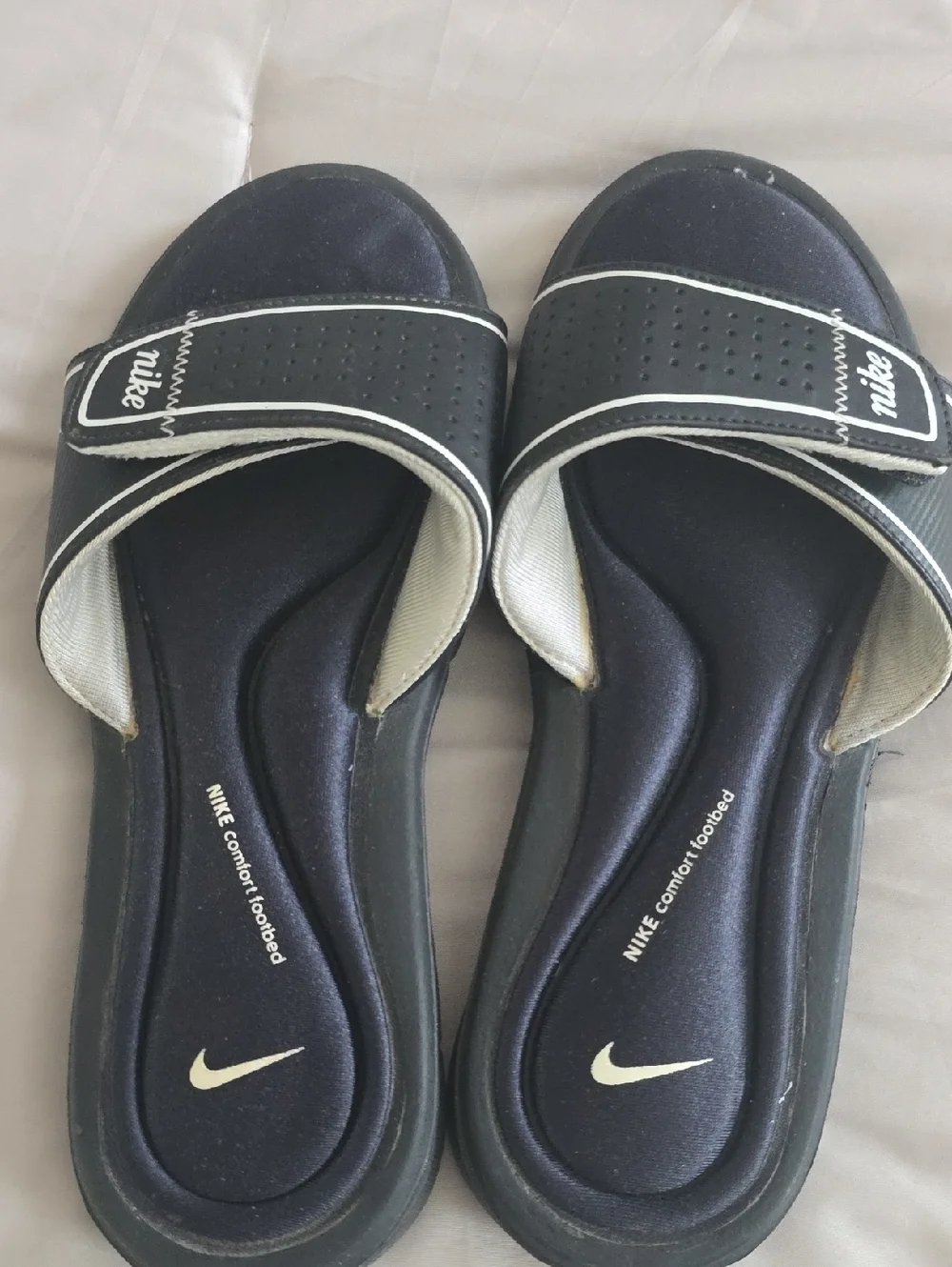 Nike Women's Black and White Slide Sandals